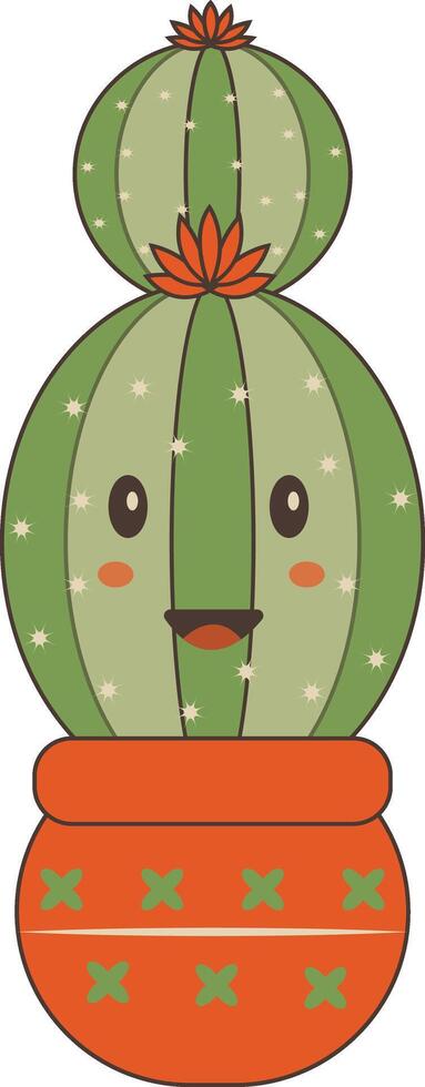Kawaii Cartoon Potted Cactus on White Background. Isolated Illustration vector