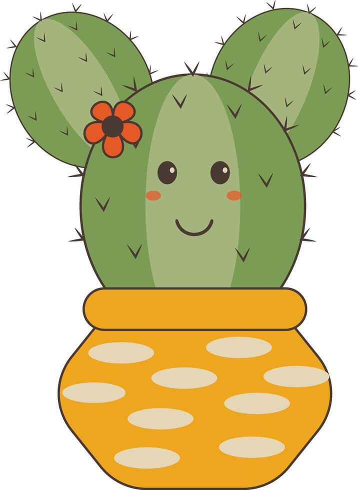 Kawaii Cartoon Potted Cactus on White Background. Isolated Illustration vector