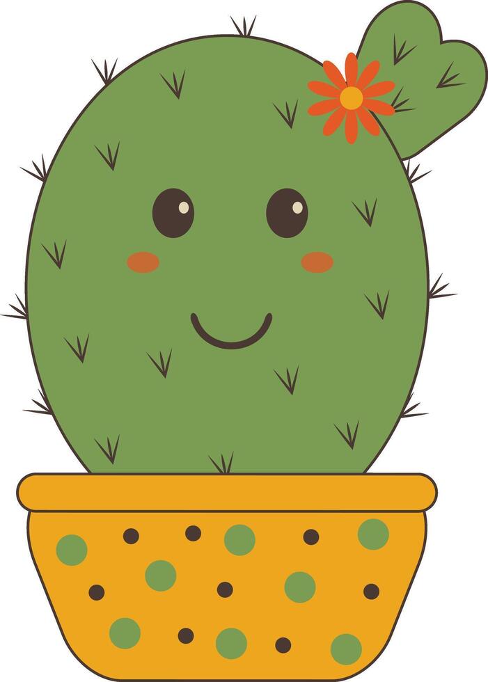 Kawaii Cartoon Potted Cactus on White Background. Isolated Illustration vector