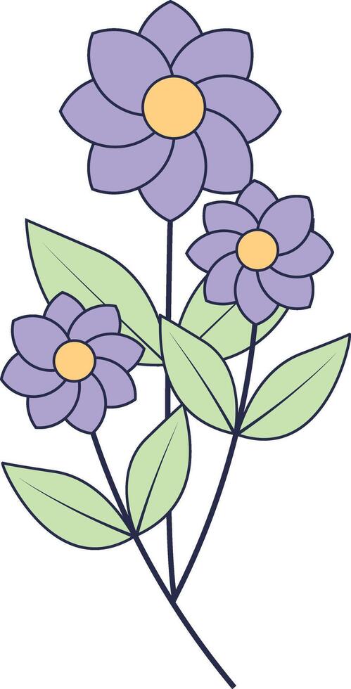 Hand Drawn Floral Botanical Branch. with Flat Design. Isolated Illustration. vector