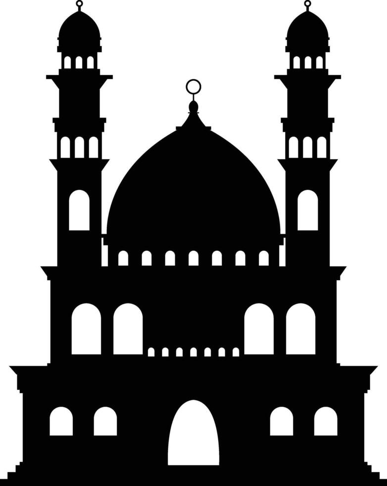Isolated Black Silhouette of Mosque. Eid Mubarak. Illustration on White Background. vector