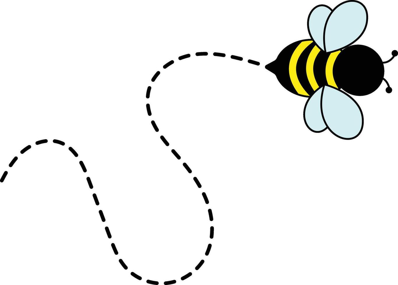 Bee Flying on Dotted Path. Isolated Illustration on a White Background vector