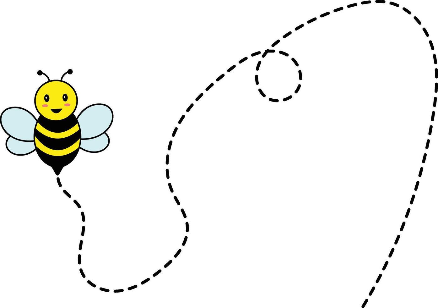 Bee Flying on Dotted Path. Isolated Illustration on a White Background vector