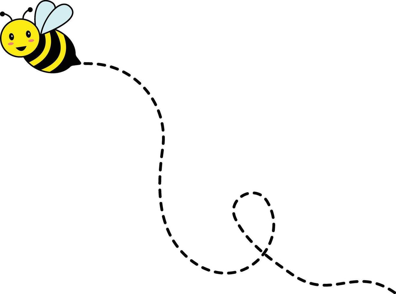 Bee Flying on Dotted Path. Isolated Illustration on a White Background vector