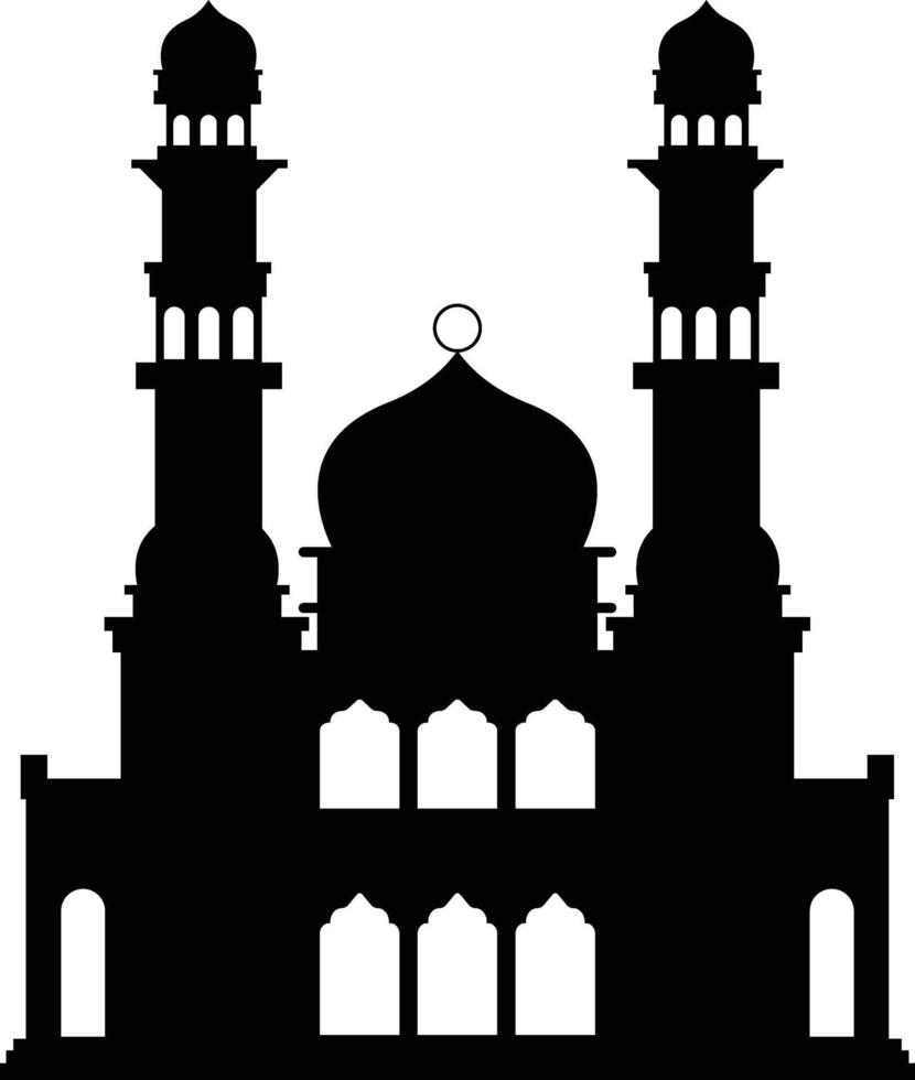 Isolated Black Silhouette of Mosque. Eid Mubarak. Illustration on White Background. vector