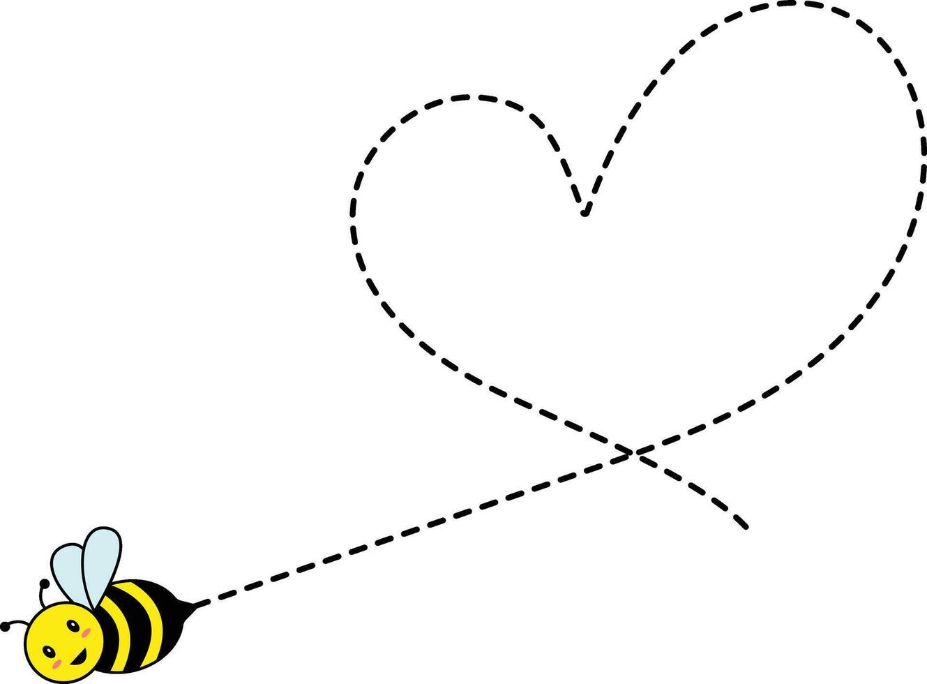 Bee Flying on Dotted Path. Isolated Illustration on a White Background vector
