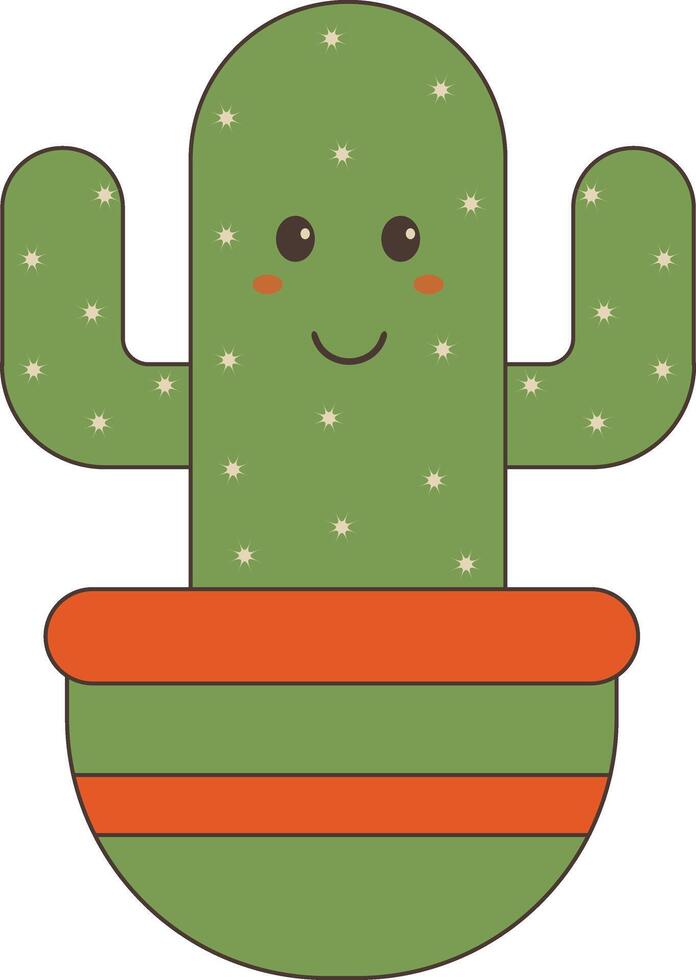 Kawaii Cartoon Potted Cactus on White Background. Isolated Illustration vector