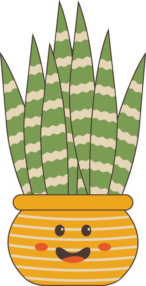 Kawaii Cartoon Potted Cactus on White Background. Isolated Illustration vector