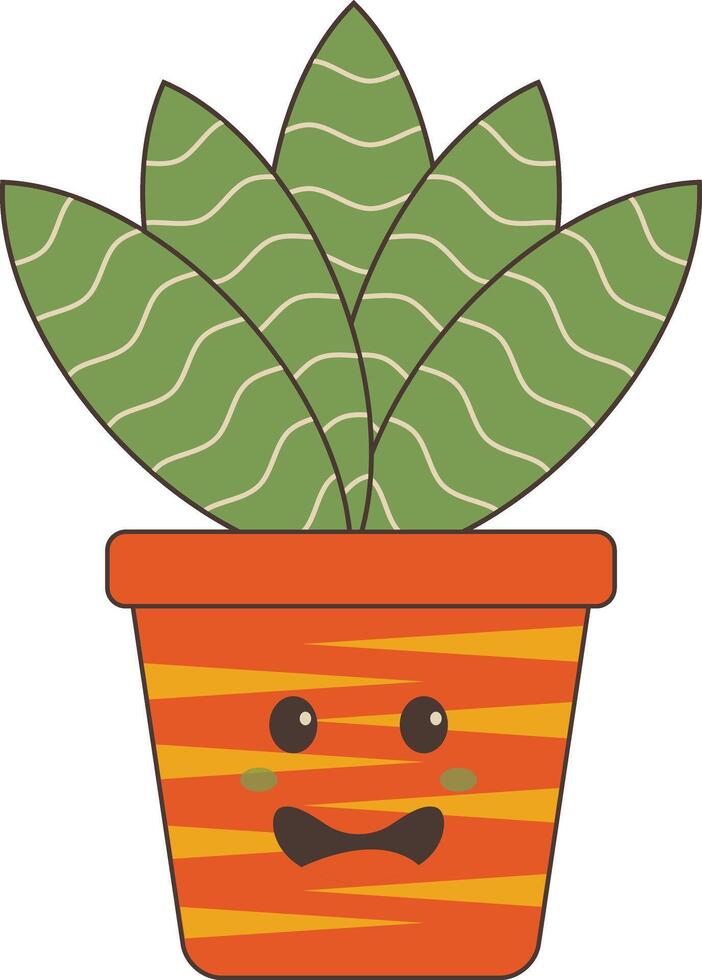 Kawaii Cartoon Potted Cactus on White Background. Isolated Illustration vector