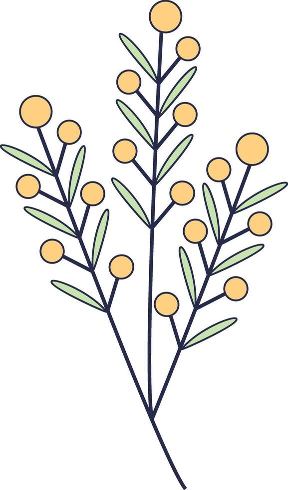 Hand Drawn Floral Botanical Branch. with Flat Design. Isolated Illustration. vector