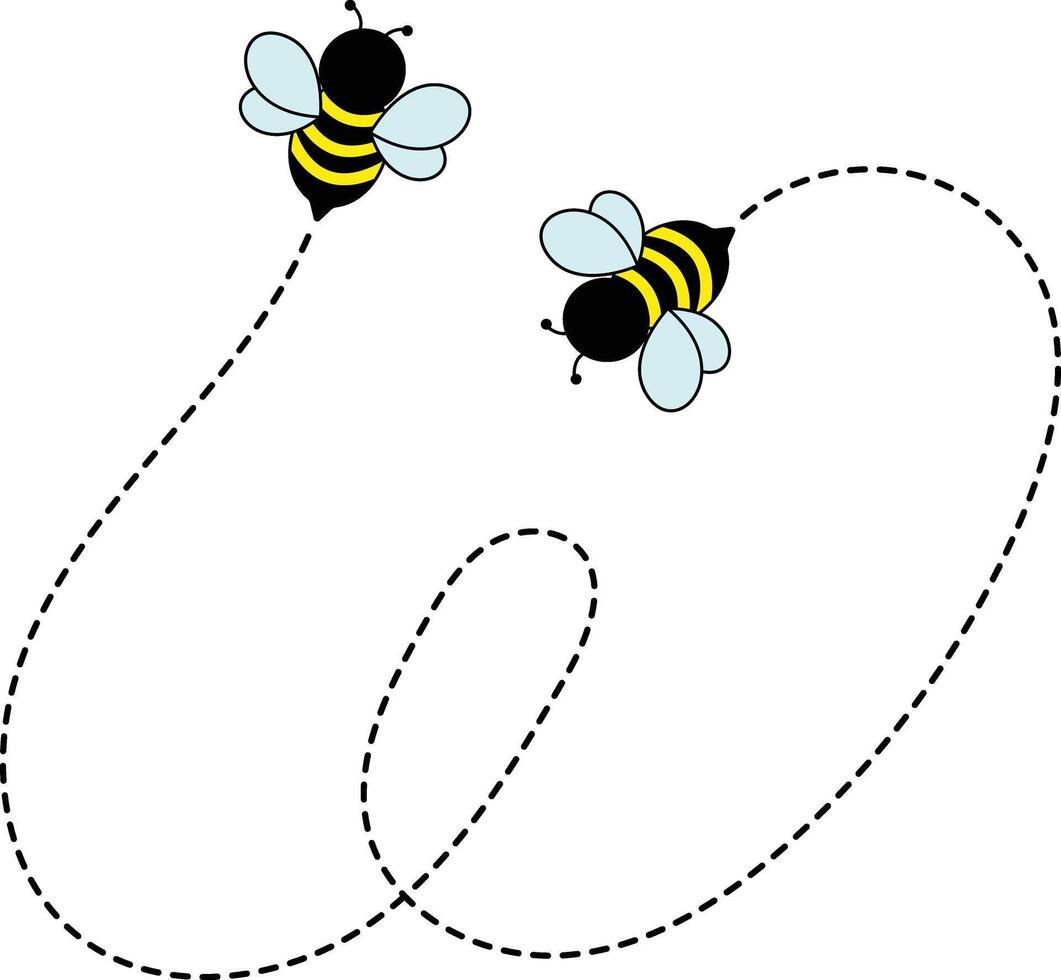 Bee Flying on Dotted Path. Isolated Illustration on a White Background vector