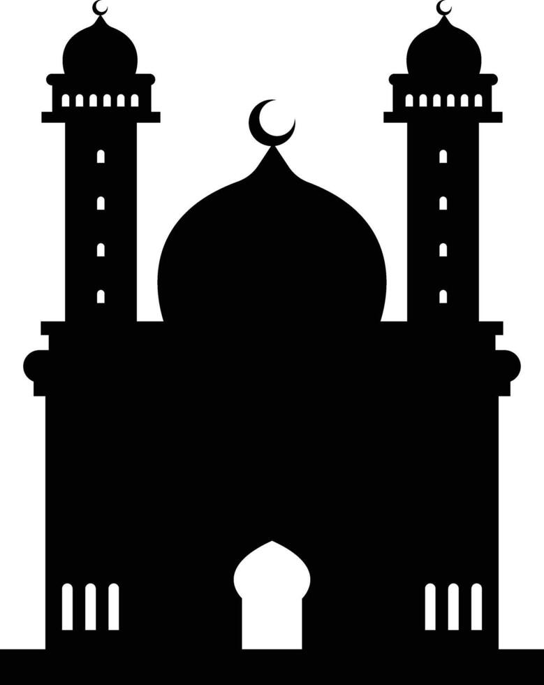 Isolated Black Silhouette of Mosque. Eid Mubarak. Illustration on White Background. vector
