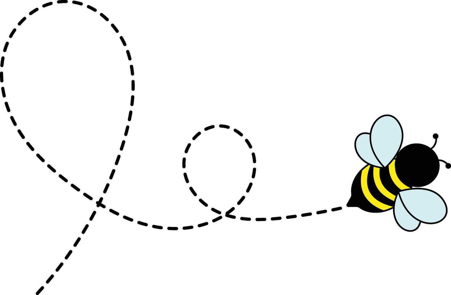 Bee Flying on Dotted Path. Isolated Illustration on a White Background vector