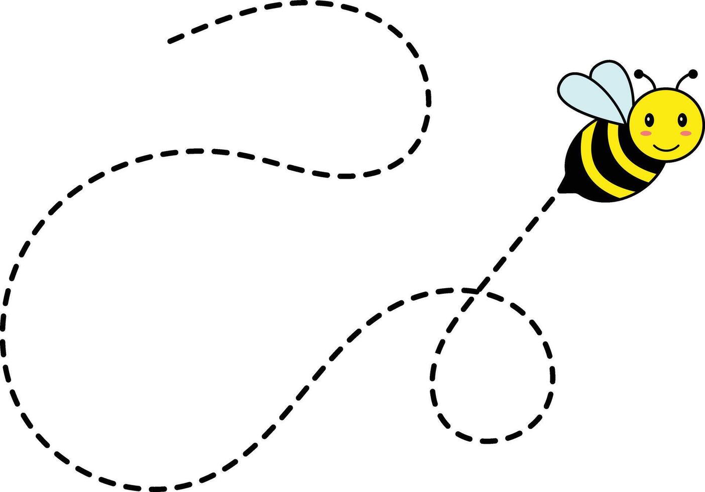Bee Flying on Dotted Path. Isolated Illustration on a White Background vector