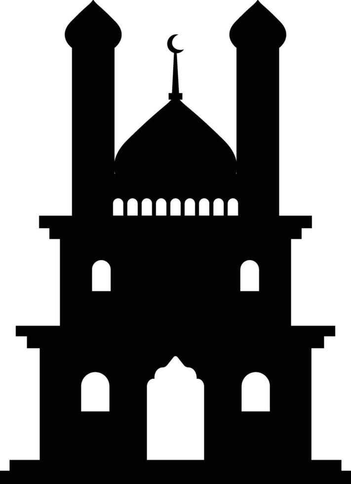 Isolated Black Silhouette of Mosque. Eid Mubarak. Illustration on White Background. vector