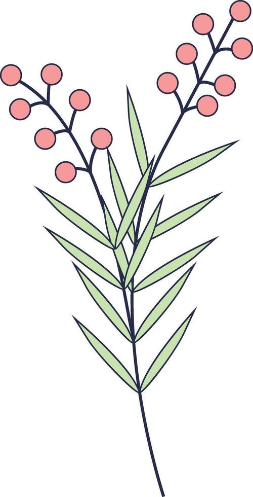 Hand Drawn Floral Botanical Branch. with Flat Design. Isolated Illustration. vector