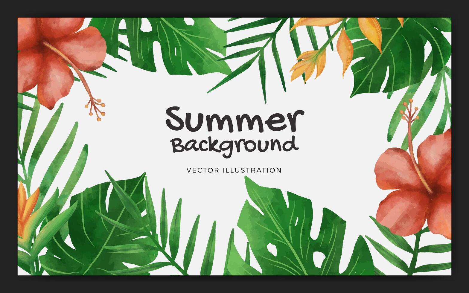 Watercolor tropical summer season banner background template vector