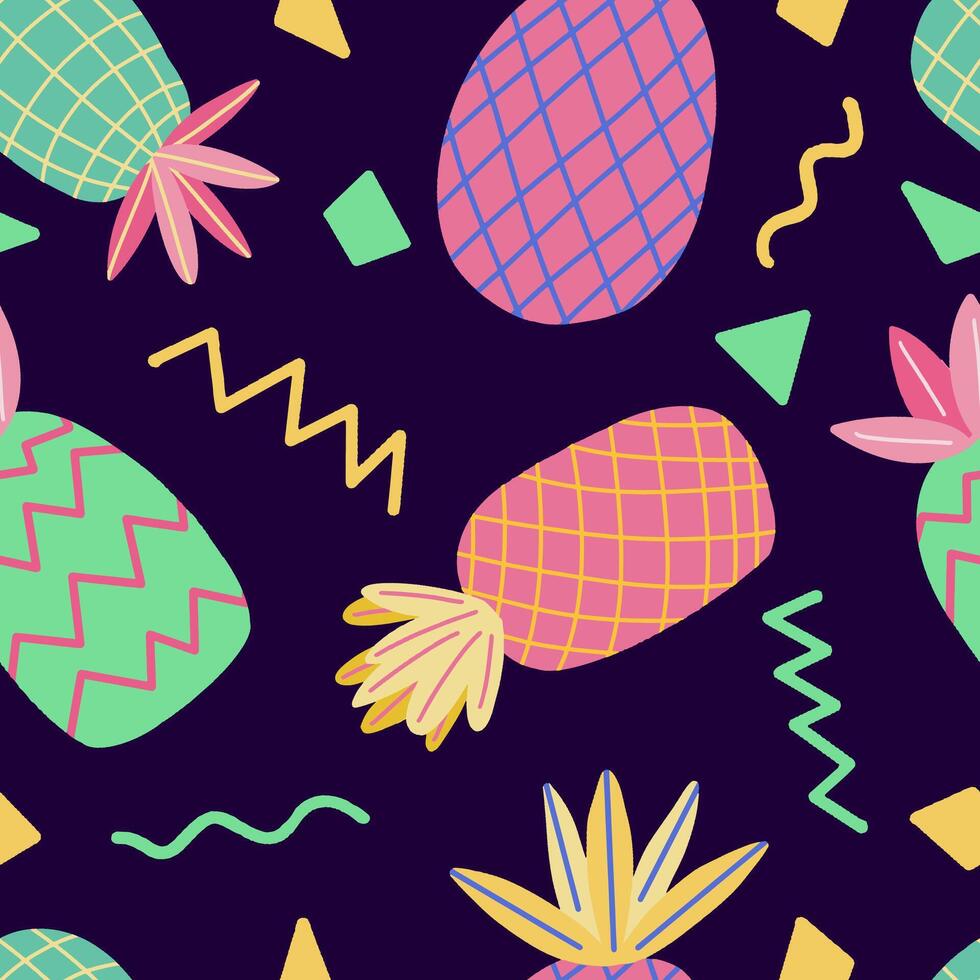 colorful pineapple summer seamless pattern vector