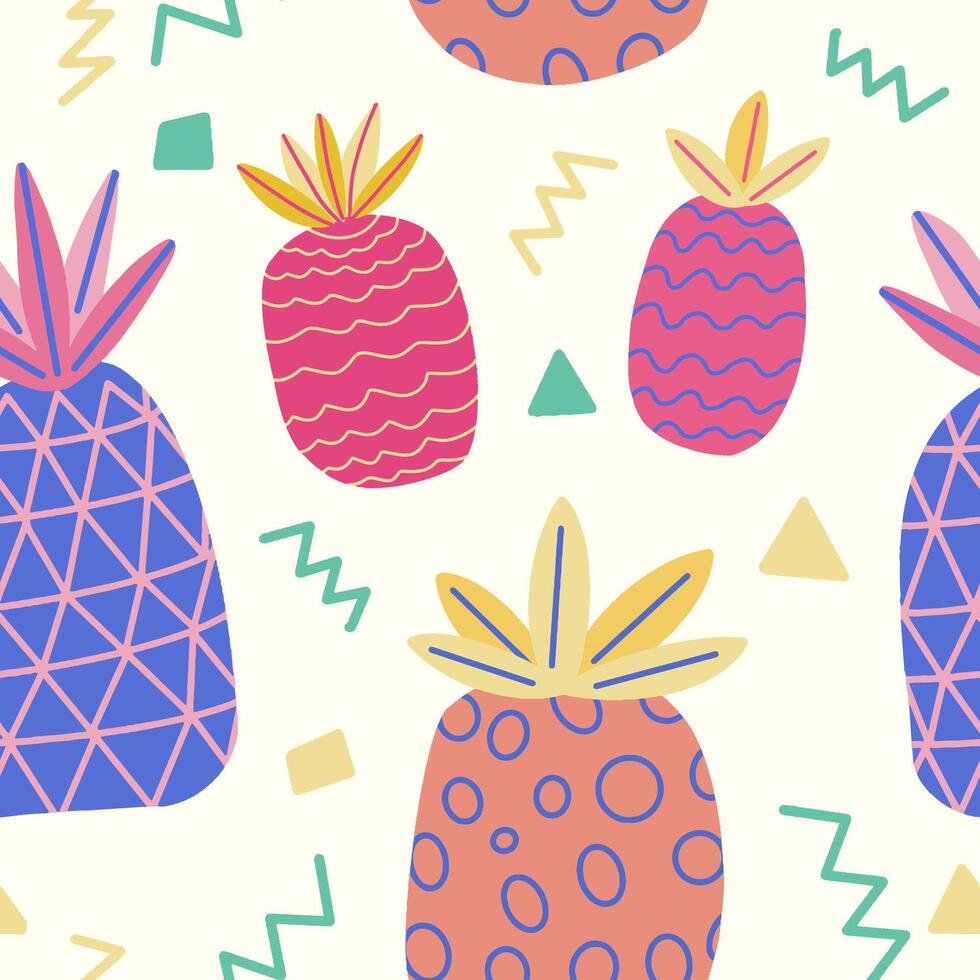 colorful pineapple summer seamless pattern vector