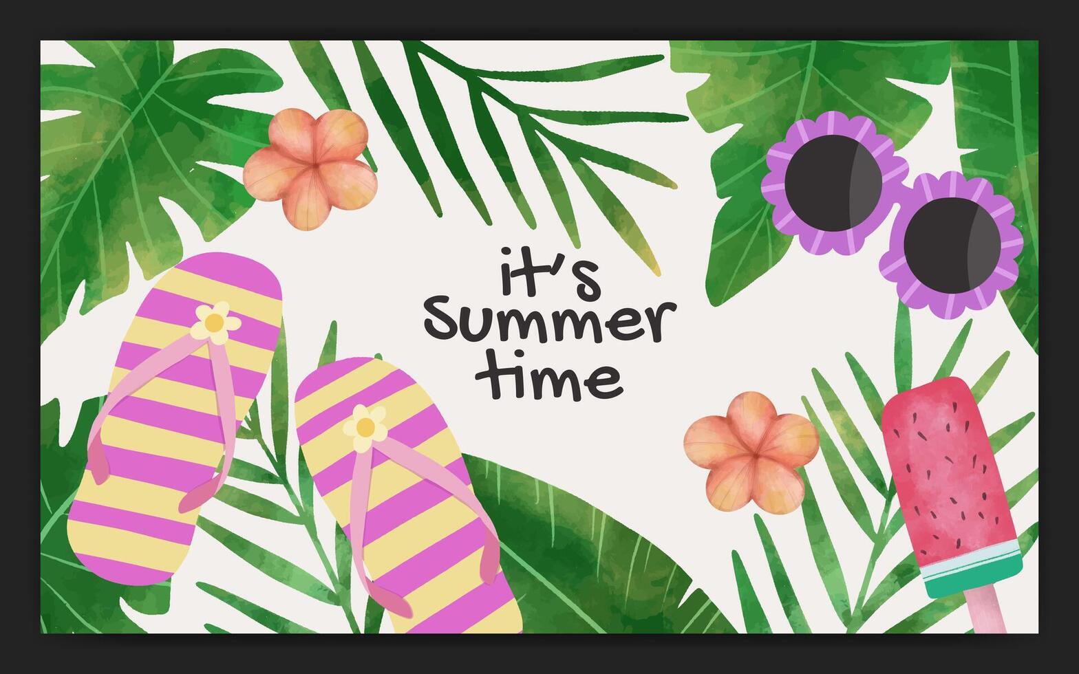 Watercolor tropical summer season banner background template vector