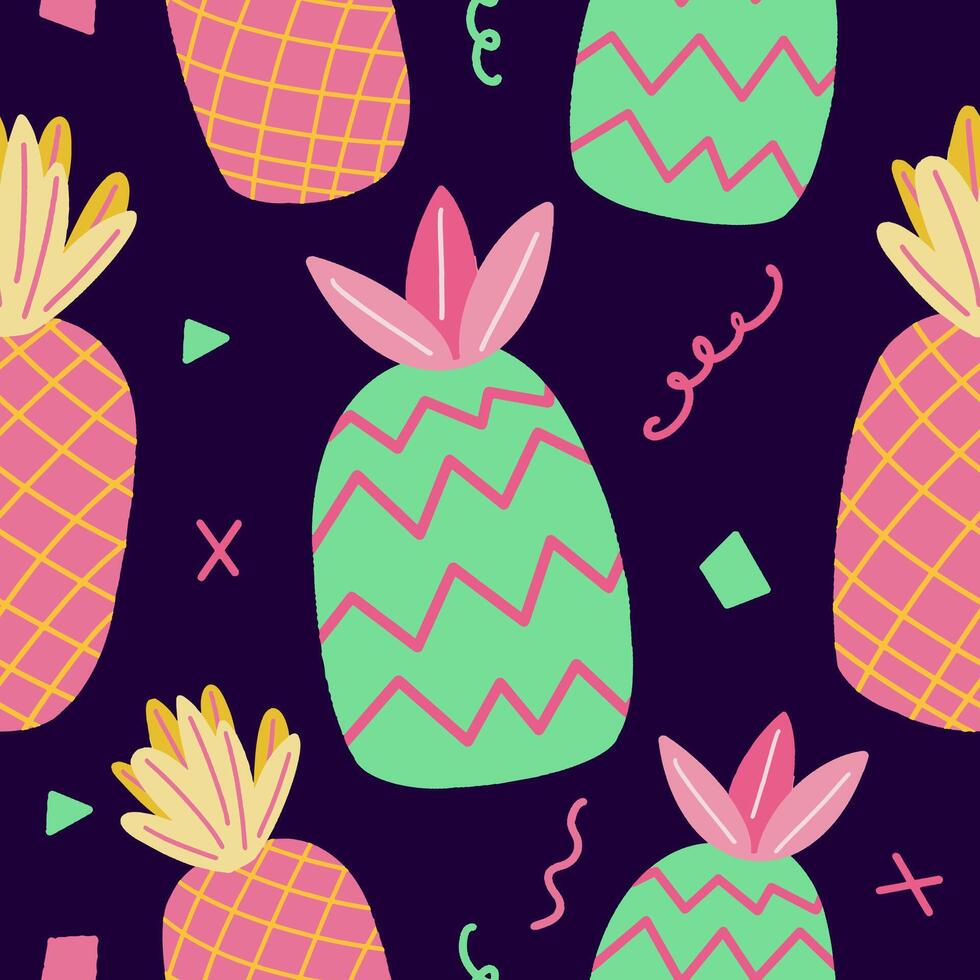 colorful pineapple summer seamless pattern vector