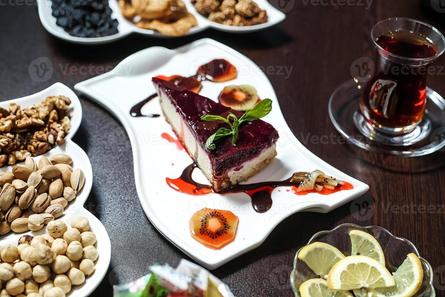Table With Assorted Food and Drinks photo