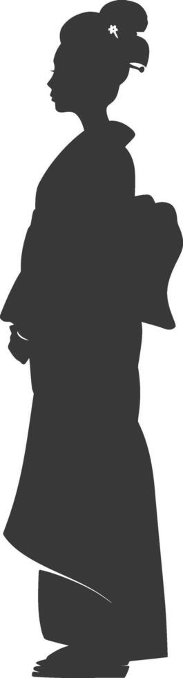 Silhouette Independent Japanese women wearing kimono black color only vector