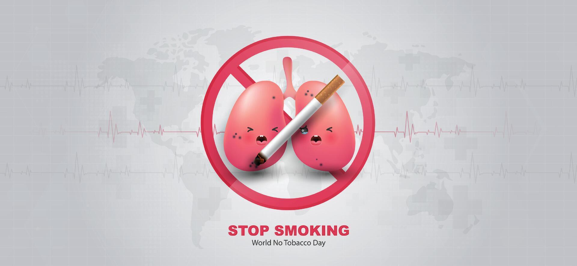 World no tobacco day, a concept for stop smoking. heart bit line and cigarette. dangers of smoking. smoking effect on lung with people around and family. design. vector