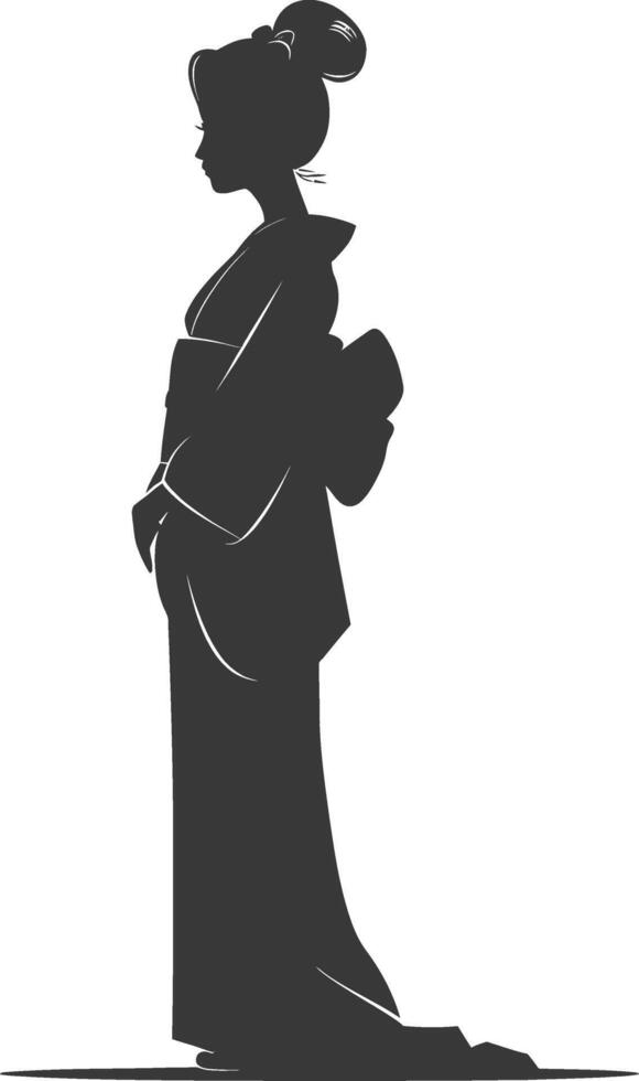 Silhouette Independent Japanese women wearing kimono black color only vector