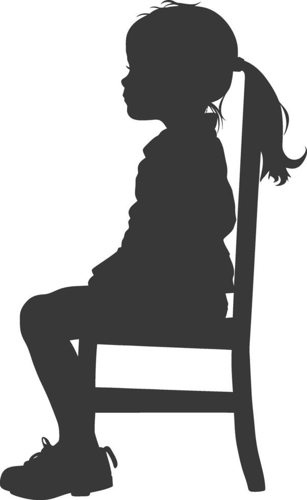 Silhouette little girl sitting in the chair black color only vector