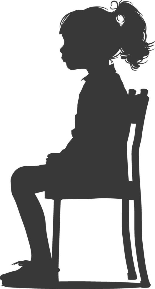 Silhouette little girl sitting in the chair black color only vector