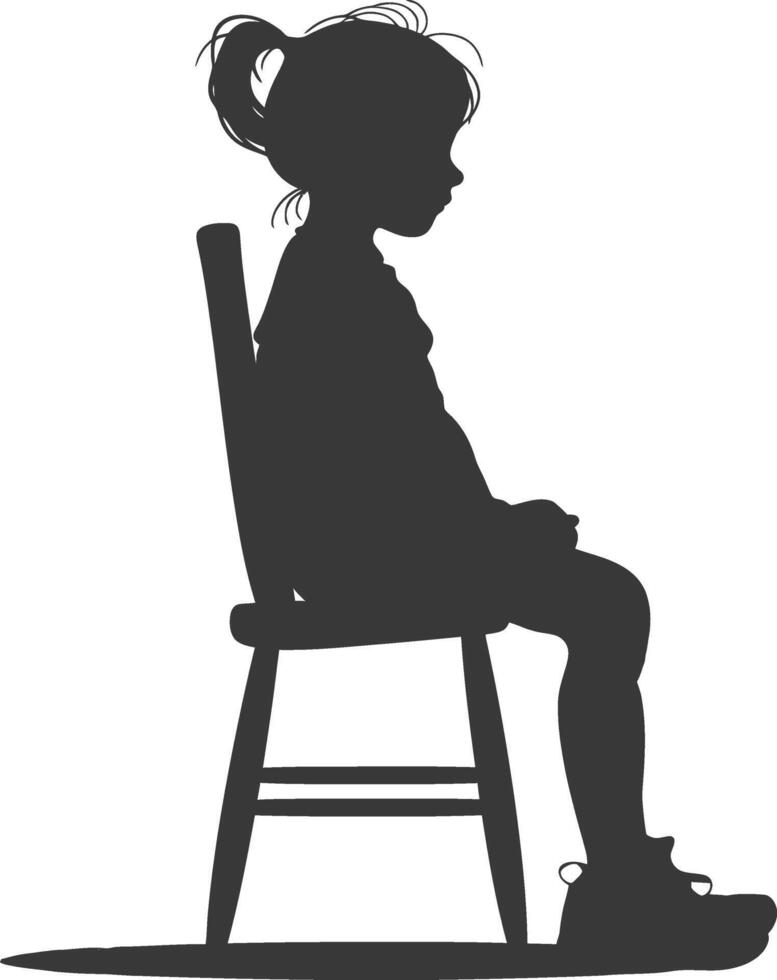 Silhouette little girl sitting in the chair black color only vector