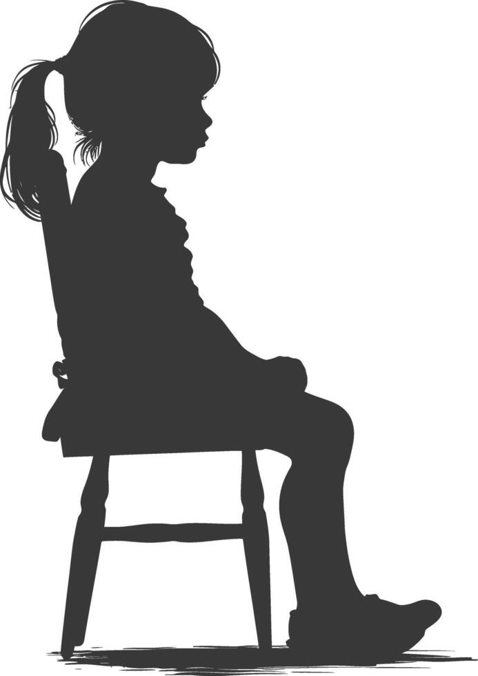 Silhouette little girl sitting in the chair black color only vector