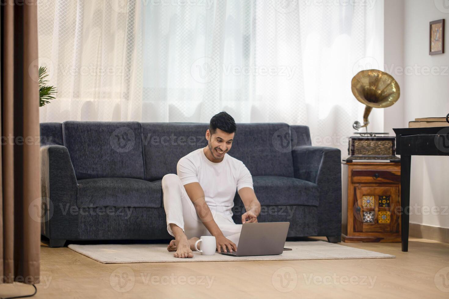 Best Businessman Reading Good News On Laptop photo