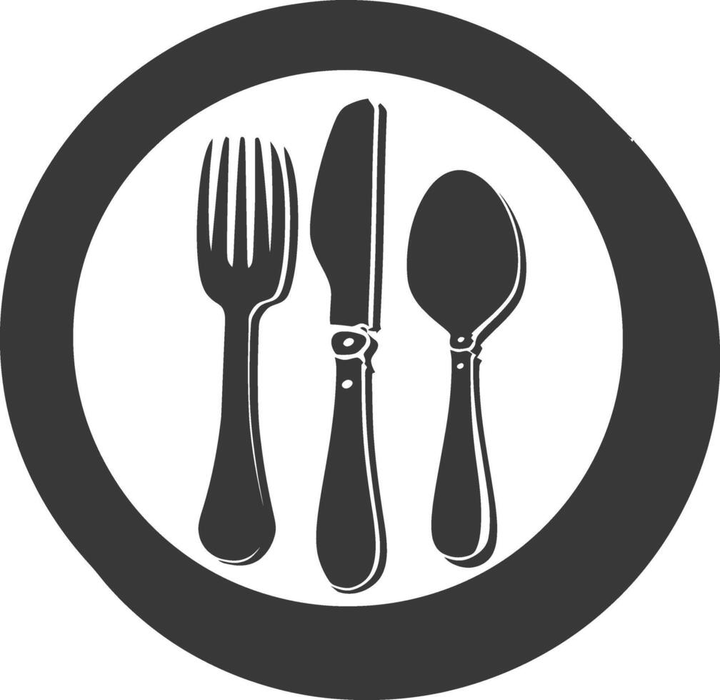 Silhouette Plate with cutlery black color only vector