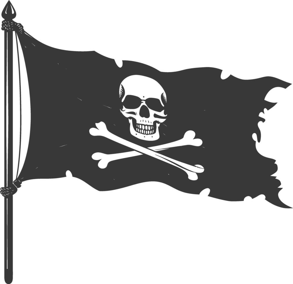 Silhouette Pirate flag with a skull and crossbones black color only vector