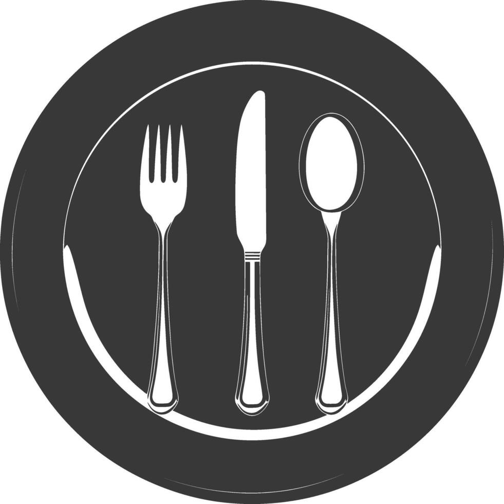 Silhouette Plate with cutlery black color only vector