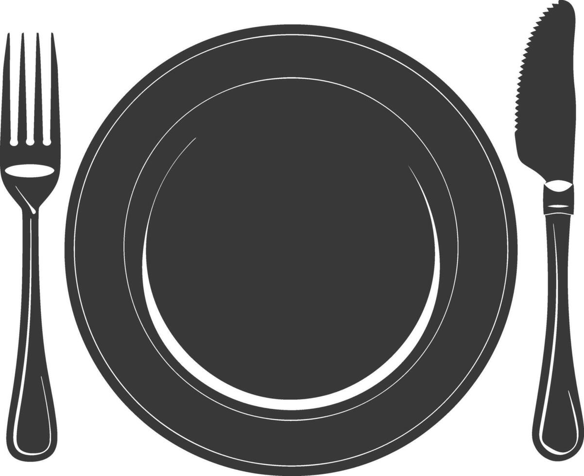Silhouette Plate with cutlery black color only vector