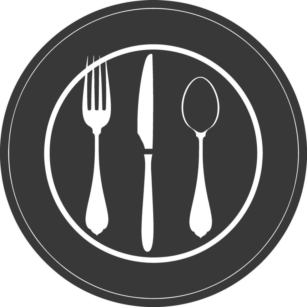 Silhouette Plate with cutlery black color only vector