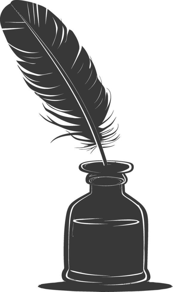 Silhouette quill in inkwell black color only vector