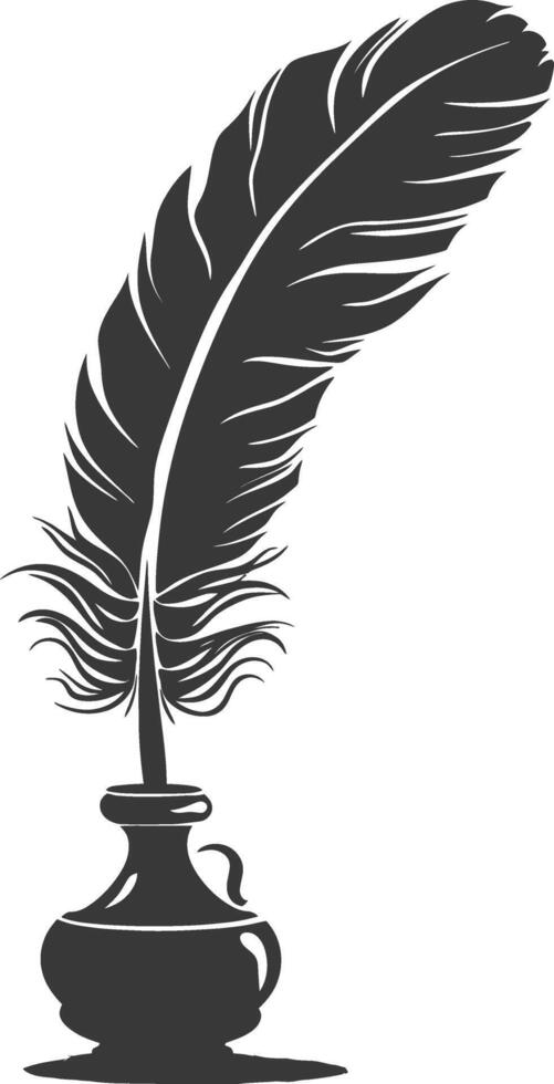 Silhouette quill in inkwell black color only vector