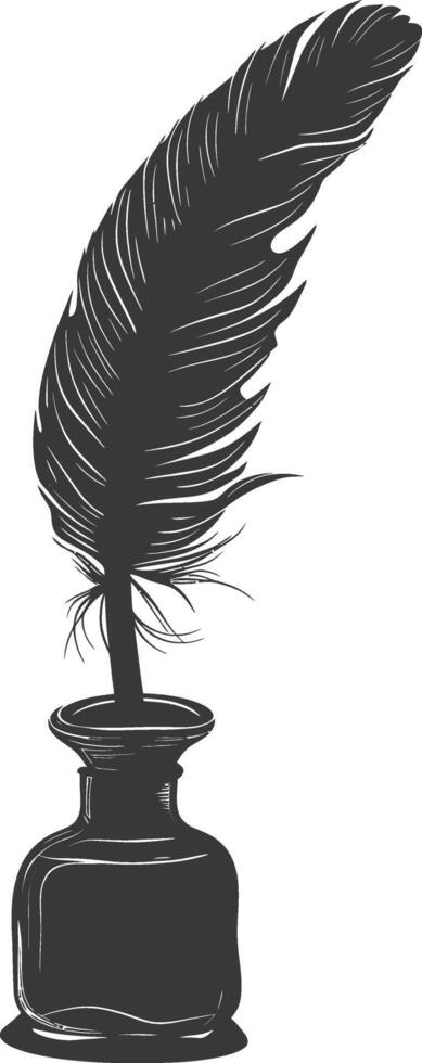 Silhouette quill in inkwell black color only vector