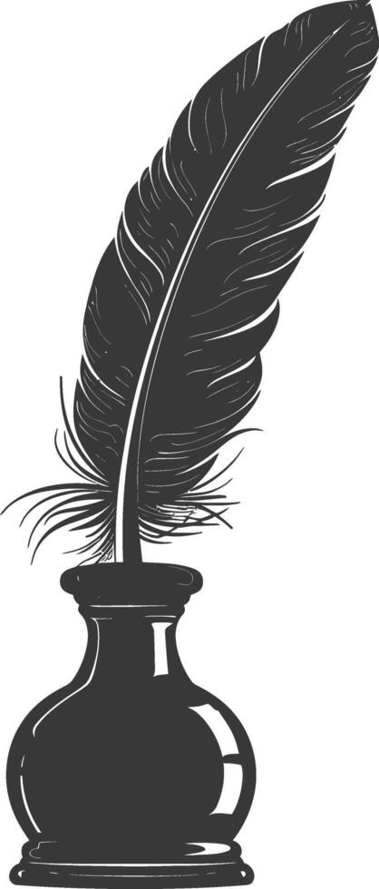 Silhouette quill in inkwell black color only vector
