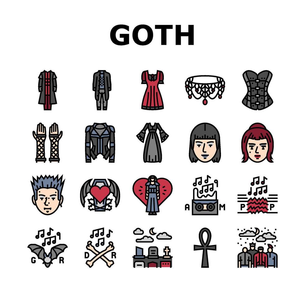 goth subculture punk gothic y2k icons set vector