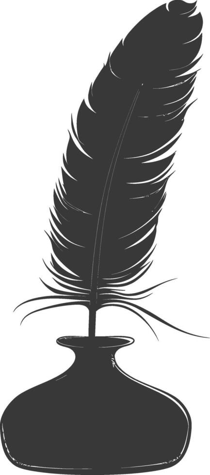 Silhouette quill in inkwell black color only vector