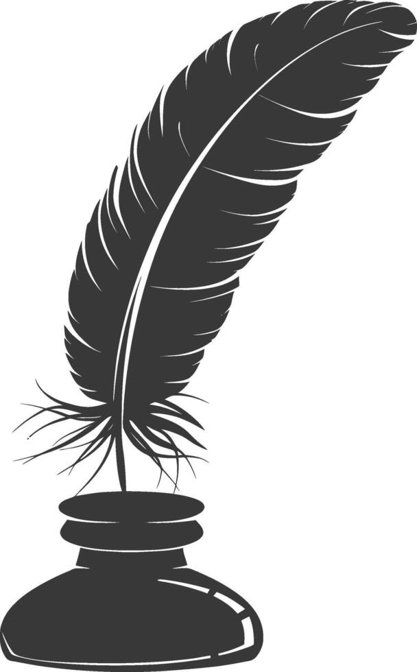 Silhouette quill in inkwell black color only vector
