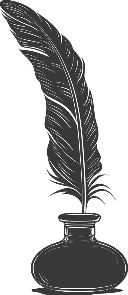 Silhouette quill in inkwell black color only vector