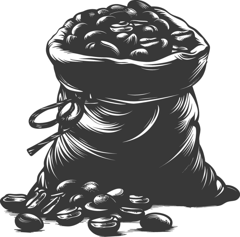 Silhouette sack of raw coffee beans black color only vector