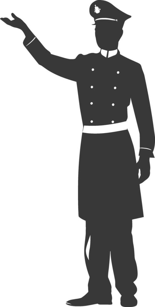 silhouette bellboy hotel in action full body black color only vector