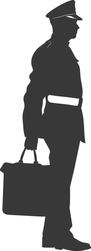 silhouette bellboy hotel in action full body black color only vector